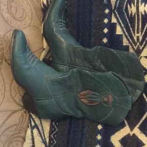 Green leather cowgirl boots